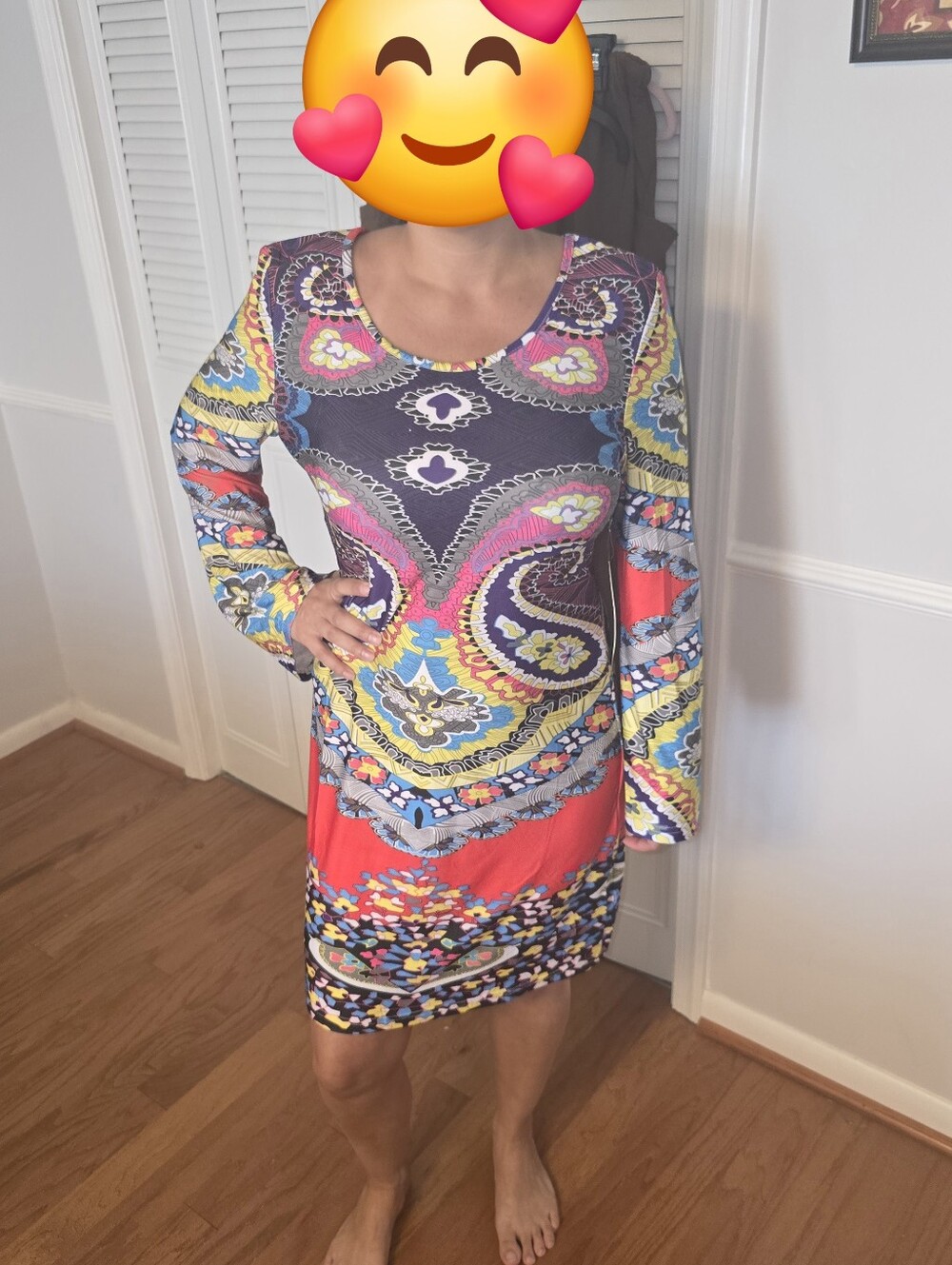 Multicolor Printed V-Neck Women's Dress
